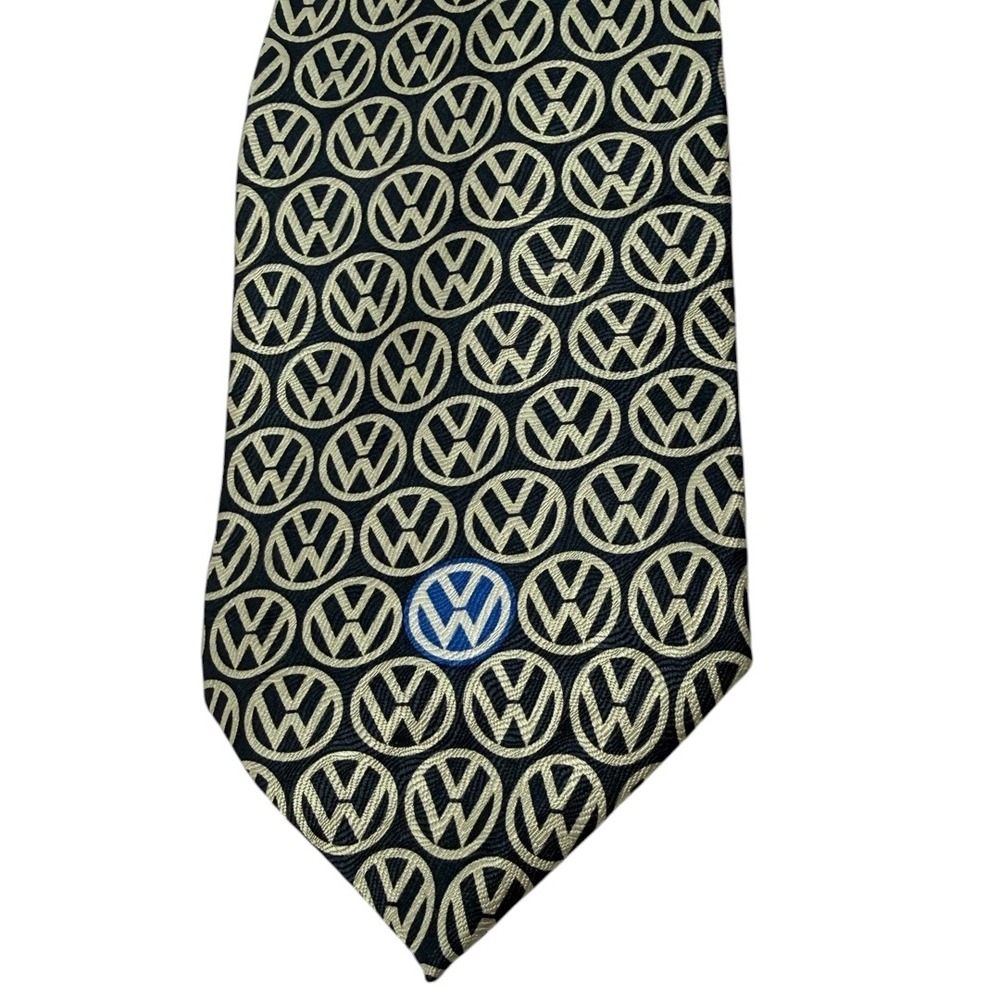 Volkswagen Tie "RM Style" Mens Necktie Navy Blue Silk Logo Pattern VW Tie 3.5"